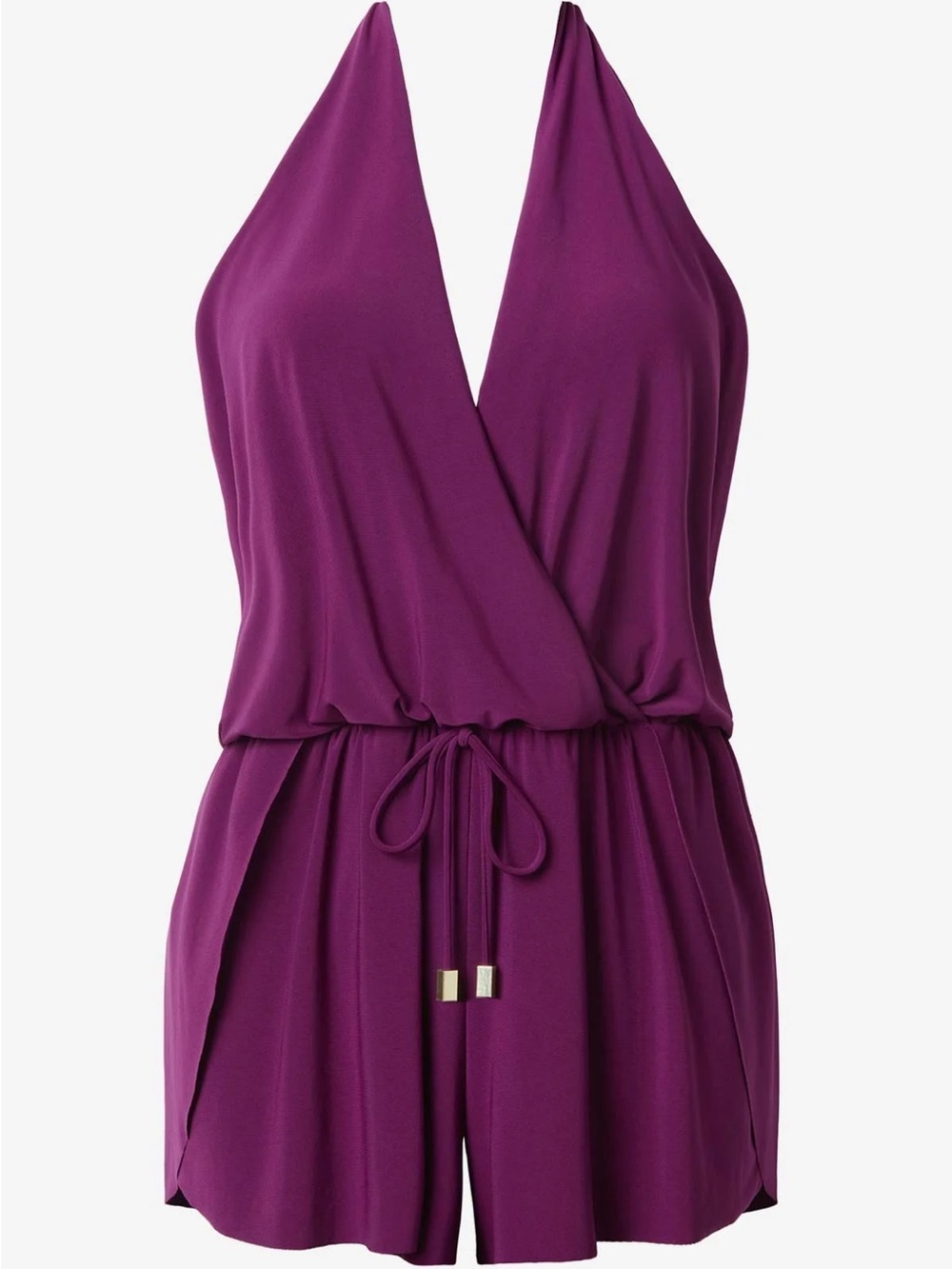 NEW Magicsuit Bianca Deep Plum Purple Halter Surplice Romper Swimsuit